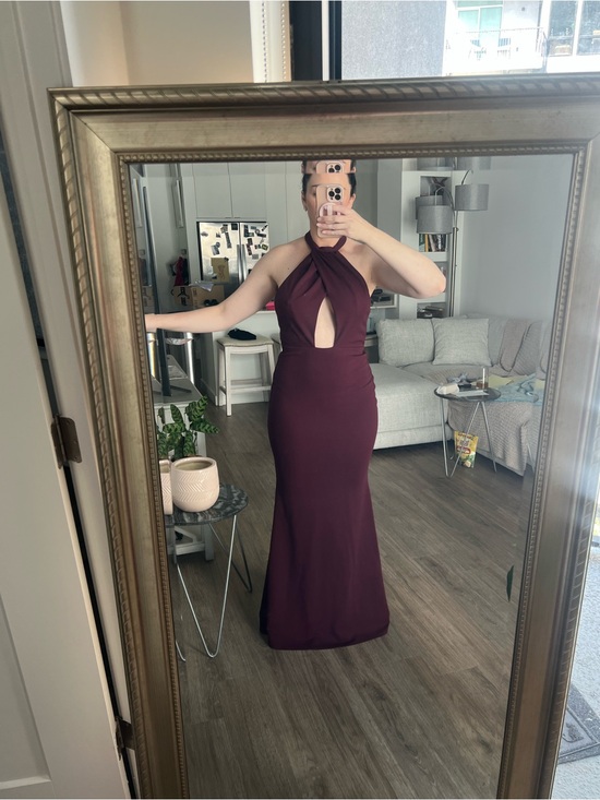 Katie May Dresses & Skirts - Backless Halter Keyhole Gown in Deep Burgundy
